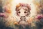 Placeholder: double exposure, merged layers, painted and burned burlap, cute chibi happy anime flower princess in a flowergarden, melting watercolor and black ink outlines on wet paper, soft, shading strokes, in sunshine, ethereal, otherwordly, cinematic postprocessing, bokeh, dof