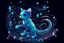 Placeholder: cute chibi dynamically dancing cat, holographic, bioluminescent, an image visualizing musical notes in an abstract and dynamic composition. Let the musical notes dance in the air, forming a symphony of shapes and symbols that convey the essence of sound. Show the notes floating and intertwining in air, creating a visually harmonious composition