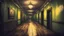 Placeholder: (Masterpiece) hotel corridor, horror atmosphere, dark place, old hotel style, without peoples, green dingy and old yellow color, bad illumination, drawing art syle, wooden floor