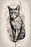 Placeholder: Create a captivating modern 2d ink tattoo design for print , prestigious Divine Cat using the elegant influences of japan art style, for print, dynamic elements from fashion and design, and bold Japanese contemporary art aesthetics, framing centered in the center, distanced from the edges of the paper perimeter, perfect anatomy, bauhaus, Divine Proportion,