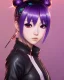 Placeholder: Detailed cute anime Kunoichi Christmas girl, purple hair buns, purple bangs, Christmas style colours, intricate details, full body portrait, keep head in frame, slight smile, black Japanese motif, concept art, highly detailed, digital painting, concept art, sharp focus, illustration, art by Yoji Shinkawa, WLOP and greg rutkowski and alphonse mucha and artgerm and yanjun Chen and Junji ito and Makoto Shinkai, HDR, octane render