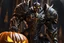 Placeholder: Armor Monarch venom in anime artstyle, pumpkin, halloween them, close picture, fantasy world, intricate details, highly detailed, high details, detailed portrait, masterpiece,ultra detailed, ultra quality