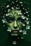 Placeholder: green woman face with branches and white flowers surreal and abstract