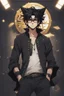 Placeholder: Anime style man with messy black hair and black cat ears. gold eyes. Glasses