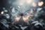 Placeholder: diaphanous transparent light butterfly with glowing center on dark grey leaves, ethereal, otherwordly, cinematic postprocessing, bokeh, dof