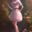 Placeholder: A very cute girl full body,wearing a skirt,with blonde hair with a fade of light pink