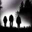 Placeholder: three figures, silhouettes, dark, foggy weather, night, forest, black, horror, art, evil, dark effect, trees, more trees, deep forest,