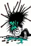 Placeholder: 2d drawing of a stickman, cool with punk hair, x eyes like in hangman, laying down, 3d realistic in colour