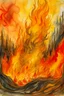 Placeholder: In each moment the fire rages, it will burn away a hundred veils; Ink wash with yellow, orange, and red flames