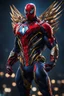 Placeholder: Spiderman in a transformer, super suit with spikes on his arms and shoulders, hdr, (intricate details, hyperdetailed:1.16), piercing look, cinematic, intense, cinematic composition, cinematic lighting, color grading, focused, (dark background:1.1)