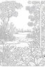 Placeholder: coloring page, nature, relaxing, "Secret Garden Oasis: Unveil the beauty of a hidden garden with blooming flower." full view, realistic, coloring page, only draw lines, coloring book, clean line art, –no sketch, color, –ar 3:4, white background, minimalistic black lines, minimal black color, low level black colors, coloring page, avoid thick black colors, thin black line art, avoid colors, perfect shape, perfect clear lines,