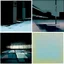 Placeholder: Minimal abstract oil paintings of a desolate concrete 1960s carpark. Road with distant Blurry lights. On the floor are concrete fragments and road markings . In the dark mysterious style of Justin Mortimer and Francis Bacon.