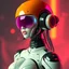 Placeholder: a retro-futuristic feminine android, space age, dystopia, stylised, digital art, 3d render