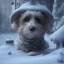 Placeholder: SAD,SCARED, LONELY DOG TIED UP OUTSIDE OF HOUSE, winter, 8k resolution, high-quality, fine-detail, intricate, digital art, detailed matte, volumetric lighting, illustration, 3D octane render, brian froud, howard lyon, selina french,