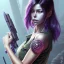 Placeholder: revy black lagoon, purple hair, black tank top, jean shorts, tribal sleeve left arm, portrait shinkai makoto, studio ghibli, studio key, madhouse anime studio, artgerm, lau rossdraws james jean marc simonetti pixiv