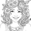 Placeholder: outline art for square smily woman face flowers crown coloring page for kids, classic manga style, anime style, realistic modern cartoon style, white background, sketch style, only use outline, clean line art, no shadows, clear and well outlined