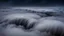 Placeholder: looking down from space at a vertical angle at the mist and clouds and storm, surrounded by the mist at night starry sky. majority of the image is space