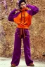 Placeholder: year 1999 women fashion, Techno, rave, Loose, straight, suit, low waist Combat pants, t-shirt, new kind of hoodie with high tippet! Colors: all denim colors, purple, khaki, light green, lilac, plum, orange, terracotta, red, pink, dark blue, beige. Patterns: lynx, balls, stripes. lynx belt. starling or owl prints. Women models. Sharon Stone, Sandra Bullock, Winona Ryder, Milla Jovovich, Big tennis shoes on. Latex, denim and leather e.g. in Leg warmers.