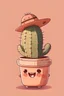 Placeholder: Cute digital PFP drawing of a cartoon cacti in a brown pot, wearing a baseball cap on its head and smiling. The background is pastel red