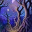 Placeholder: A whimsical super-detailed surreal forest, with an intricate mystical magic scene with large twisted trees against a full moon overhead and a starry sky of muted colors. intricately detailed super-detailed super-detailed fantasy, hyper-realistic, intricate details