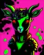 Placeholder: Comic book art style black lamb with red eyes, contrasting green meadow, cartoonist, digital portrait, dark fantasy, black iridescent skin, holographic, shiny, PVC texture, wet look, anime, gothic