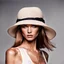 Placeholder: Female fashion model wearing a hat.