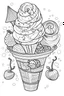 Placeholder: outline art for Ice Cream coloring pages with sitch, white background, Sketch style, full body, only use outline, dementia patients style, clean line art, white background, no shadows and clear and well outlined.