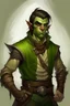 Placeholder: half orc twenty one year old male wearing rogue clothing, mischievous