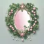 Placeholder: Create an Artwork of a Mirror with ivy branches and pearls necklace, Like a creative Logo for a Varasity Jacket to put a random number uin it, illustration. Colors should be pink and green