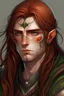 Placeholder: Young elf man ,long auburn hair, not good looking, green eyes, double chin , rune tattoos