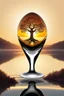 Placeholder: a glass spoon with a tree inside, dark fantasy digital art, melting sun, golden dawn, powerful zen composition, tear drop, award-winning render, connectedness, hypersphere, dribbble, golden aura, by artist "Henri Matisse", by artist "Salvator Dali "