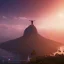 Placeholder: Christ the Redeemer, sunset, rainbow sunset, waterfall, palms, twigs, spring, sunset rainbow, flying birds, unreal engine 5, cinematic lighting, realistic, hyper detailed, 8k, octane render, cinema 4d