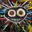 Placeholder: eye ball, by Jean-Michel Basquiat, acrylic paint and crayon, cross shapes