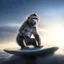 Placeholder: monkey on surfboard photo shoot, 8k, down-light, soft light, depth of field, photo realism, trending on art station, high detail, smoke and fog