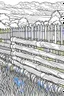 Placeholder: coloring page, rail fence, cartoon style, thick lines, low detail, no shading