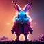 Placeholder: pixar style anamorphic cute cyberpunk rabbit baby, smiling, full body, magenta puffer jacket, manila city backdrop, hyper realistic, unreal engine 5, 16k,cinematic background