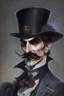 Placeholder: Strahd von Zarovich with a handlebar mustache wearing a top hat with a playful look on his face