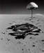 Placeholder: Crashed futuristic space ship on the moon lunar surface