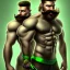 Placeholder: muscular shirtless man with big beard and big mustache and green eyes