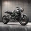 Placeholder: A highly realistic and detailed image of a modern motorcycle in a three-quarter view, showcasing its sleek design with metallic and matte finishes. The image should clearly define elements like the engine, exhaust, suspension, handlebars, and detailed tread patterns on the tires, with accurate depiction of spokes or alloy wheels. The background should be a simple and neutral concrete floor or empty street, ensuring the focus remains entirely on the motorcycle