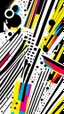 Placeholder: Abstract bold black and white lines and colourful spots