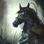 Placeholder: dark zombie horse, burnt forest