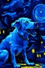 Placeholder: un perro azul ladrando en la noche bajo una llena al estilo de Van gogh
