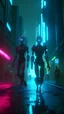 Placeholder: scarybroken, humanoid bots running towards the camera, desperation, crazy, cyberpunk city, neon lights digital art, 4k