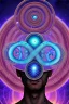 Placeholder: Spiritual being with Tentacles over human Head creating reality around, wrapping Spiral around Human, Psychedelic