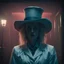 Placeholder: spooky movie still, Rose the Hat character rom "Doctor Sleep" movie, creepy, dramatic, complex contrast, dynamic composition, cell-shaded, beautiful