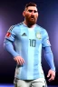 Placeholder: Realistic Messi Argentina soccer player Portrait, mid shot low view, concept art, art station, 3d, photo studio, blue clean background, unreal engine 5, ray tracing, RTX, lumen lighting, ultra detail, volumetric lighting.