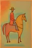 Placeholder: Man on horseback in the style of Paul Klee, Degas, pastel chalk with thin sketchy lines, vibrant colours, ink transfer