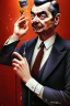 Placeholder: mr bean as the mafia godfather, 4k, trending art, weird perspective, realism, spray paint, detailed