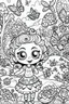 Placeholder: coloring pages for kids, Texto " Lisbeth Del Valle " en alta definición, caracterizado al estilo de Cute hello kitty, halloween y flores, ilustración, mariposas,renderizado 3d, vibrante, 3d render, typography, fantasy art , cartoon style, thick lines, low detail, black and white, no shading, --ar 85:110